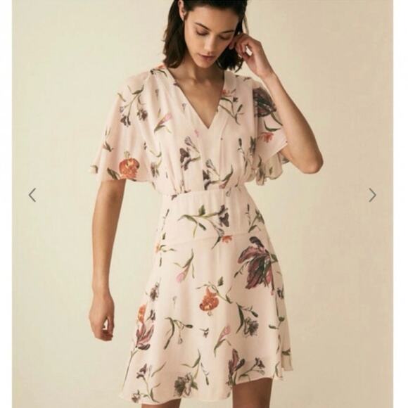 Reiss Dress Size 2 UK 6 Ruby Floral flutter sleeve jazz feminine flirty - Picture 4 of 14